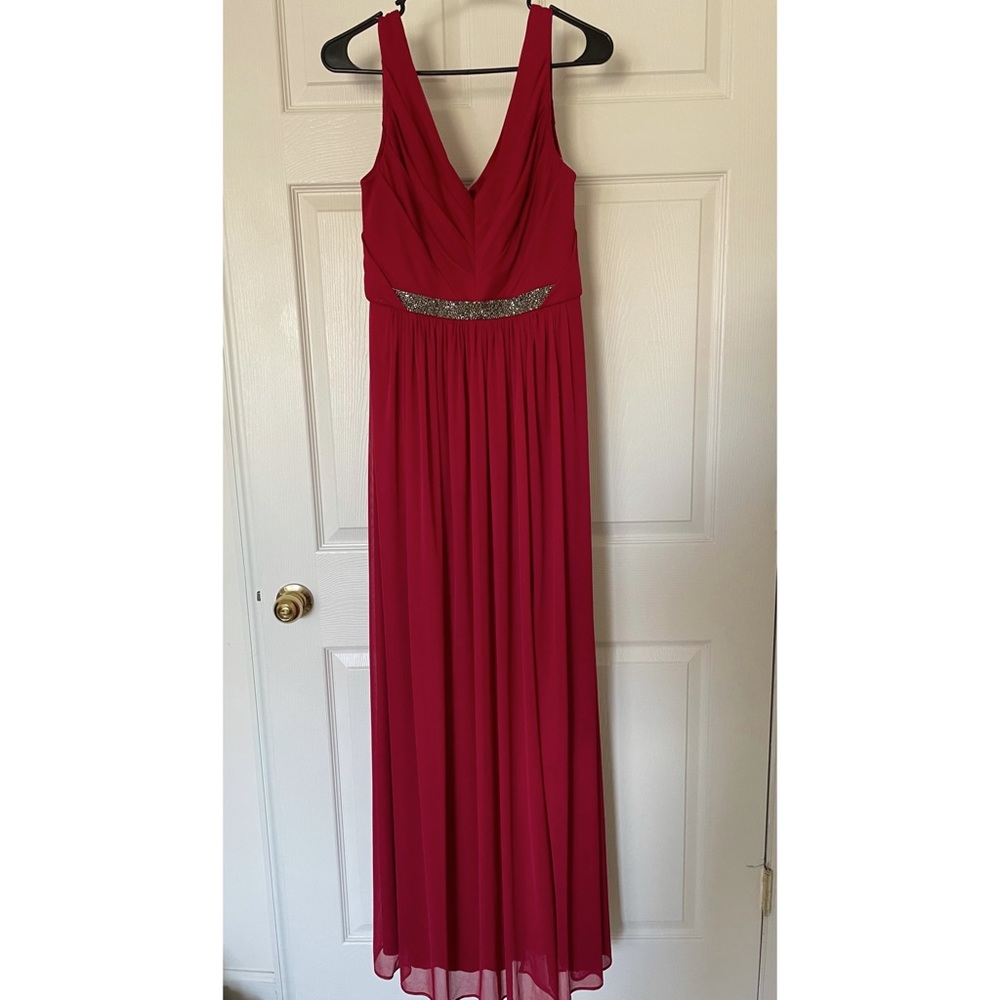 David’s Bridal Long Red Formal Dress Beaded Detail | Size 10